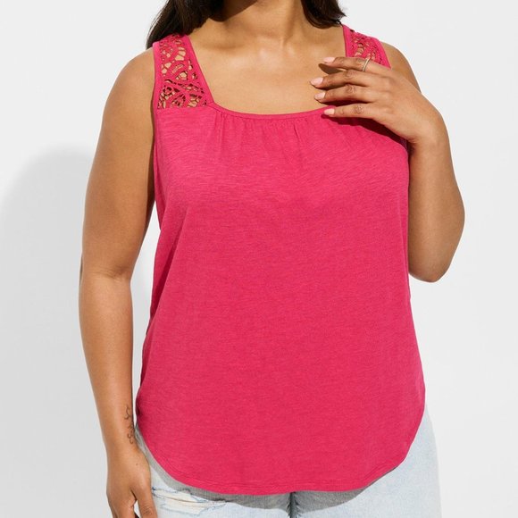 ❤️NWT VINTAGE TORRID TANK - FUSCHIA LACE INSET - SQUARE NECK - RACERBACK - Picture 1 of 15